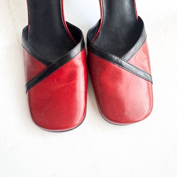 Vintage y2k Red Black Square Toe Leather Heels 8 - Picture 11 of 11